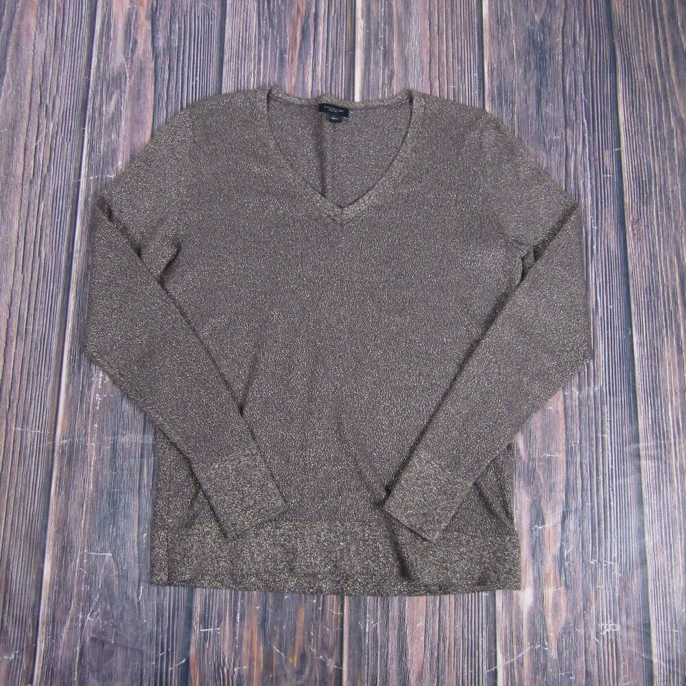 Ann Taylor Factory Sweater Womens Small Gray Metallic V Neck Long Sleeve Shimmer